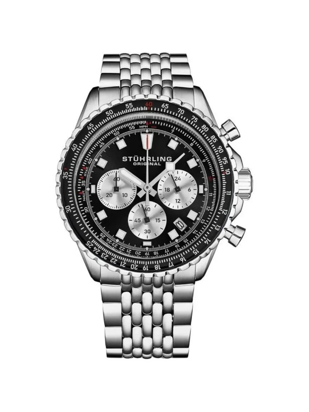 NWT Stuhrling Original Monaco Chronograph Quartz Black Dial Men's Watch